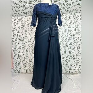 Navy Blue Gown Twisted Waist MOB Evening Prom Formal Gala Wedding Sz 12 & 14 #3